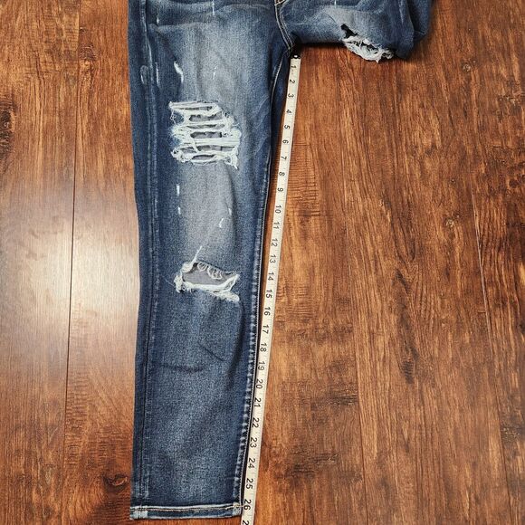 American Eagle Overall Womens Jegging Dark Wash Stretch Distressed Size 14 Short - Picture 7 of 7